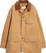 Maison Margiela Corduroy Collar Waxed Cotton Canvas Coat