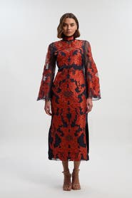 Karen Millen High Neck Embroidered Midi Dress