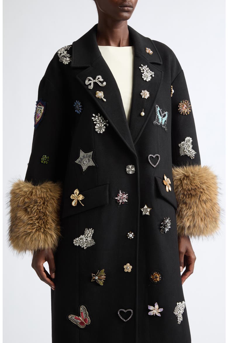 Mariella Greatest Hits Coat with Faux Fur Cuffs, Alternate, color, BLACK MULTI