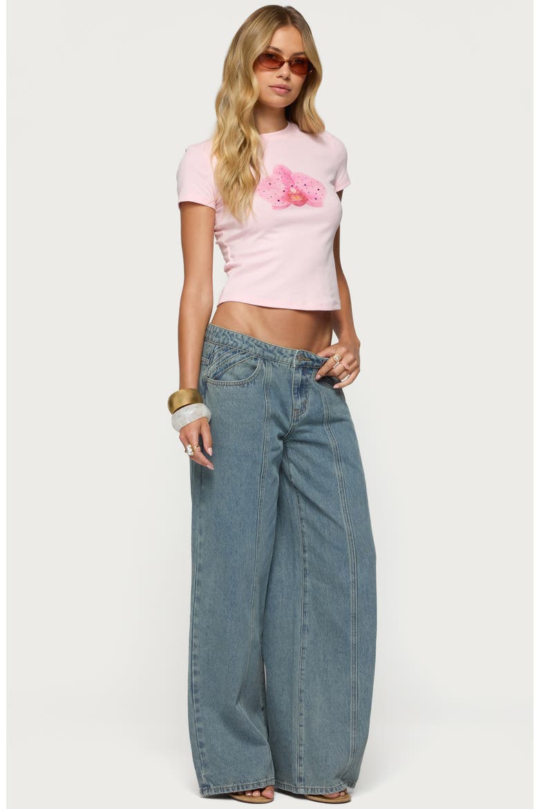 Stitch Pleat Low Rise Wide Leg Jeans, Alternate, color, BLUE