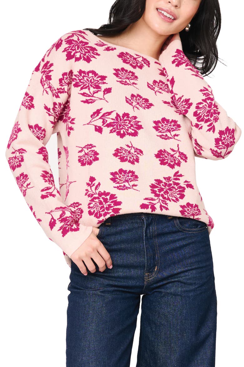 Relaxed Fit Intarsia Sweater, Alternate, color, CERISE / PINK SMOKE