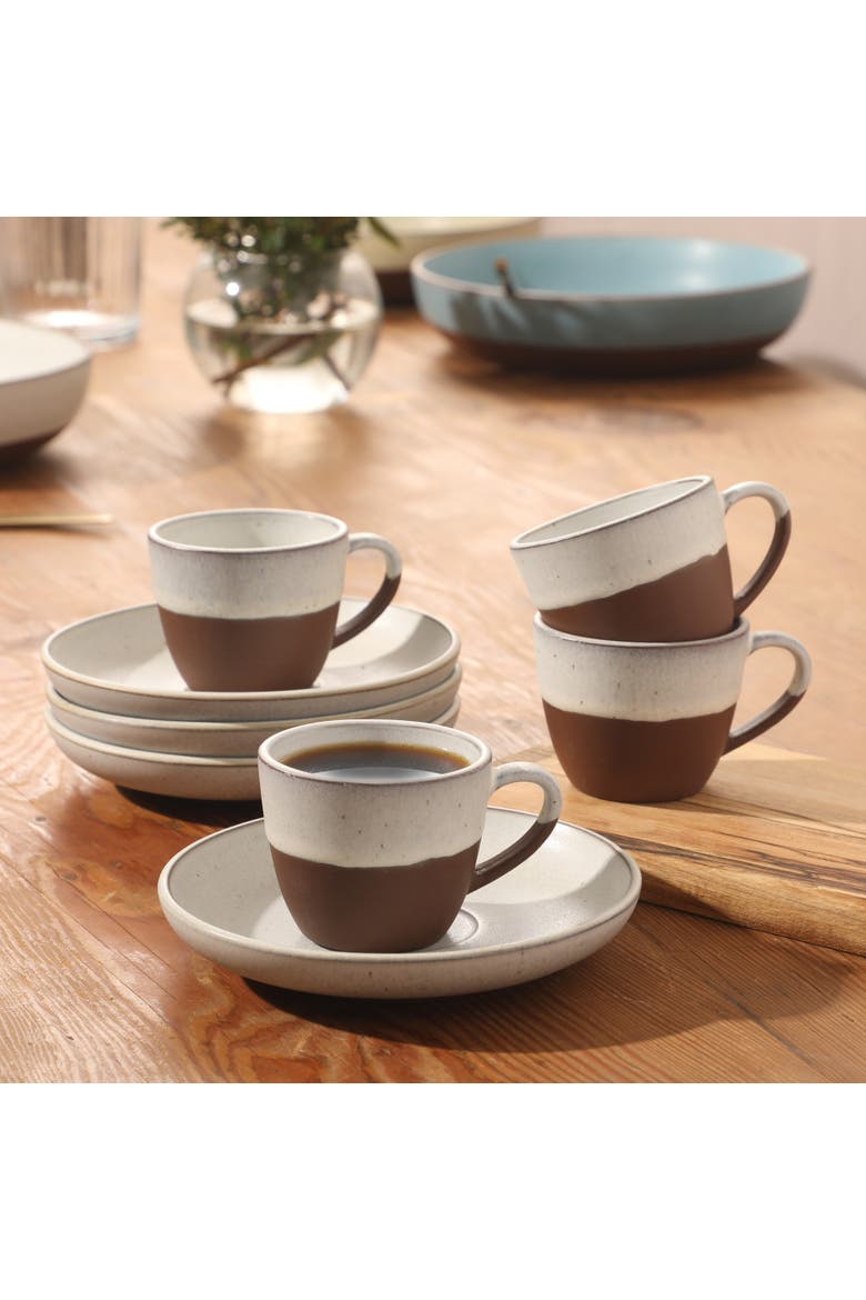 William Crest 8 Piece Espresso Stoneware Cup and Saucer Set, Alternate, color, Whie