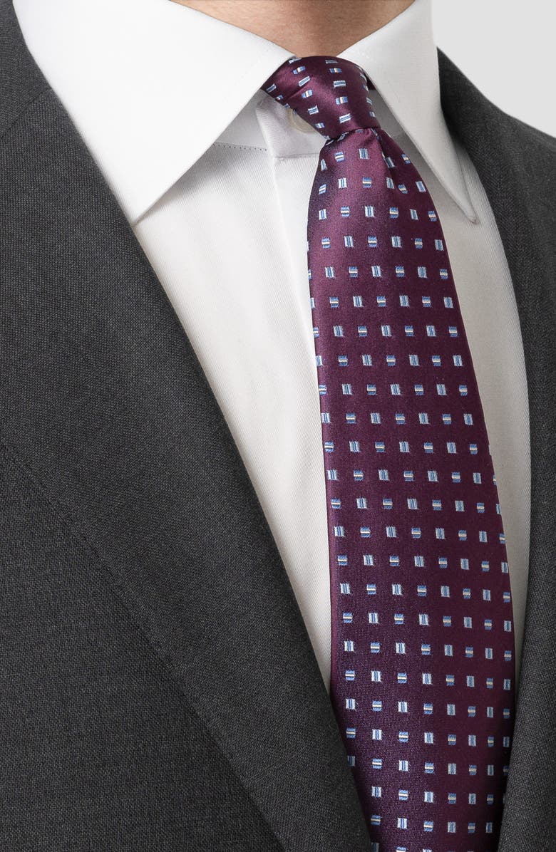 Eton Neat Geometric Pattern Silk Tie, Alternate, color, Dark Purple