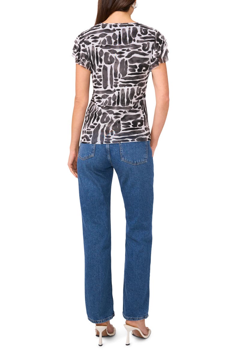 Geo Print Flutter Sleeve Mesh Top, Alternate, color, LUCENT WHITE