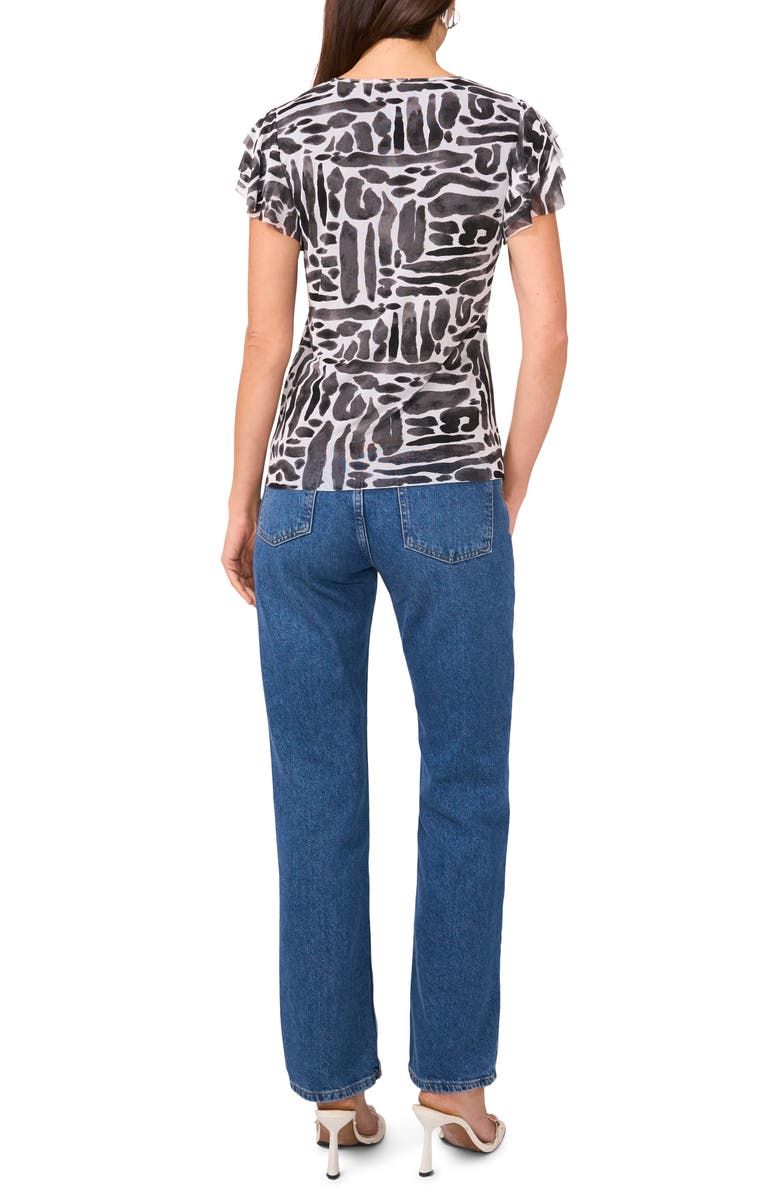 Vince Camuto Geo Print Flutter Sleeve Mesh Top, Alternate, color, Lucent White