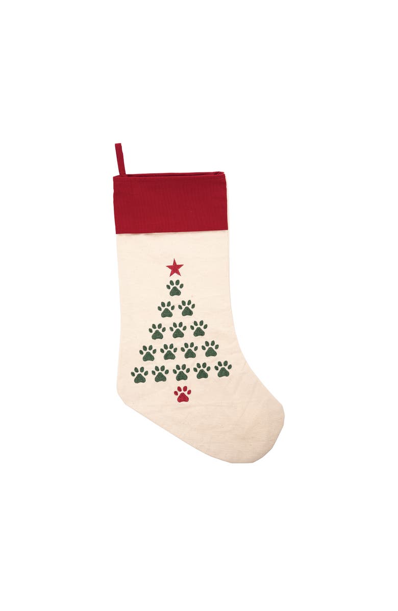 C&F Home 8.5" x 20" Christmas Tree Paws Embroidered Hanging Large Christmas Stocking, Main, color, Red