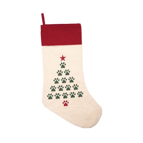 8.5" x 20" Christmas Tree Paws Embroidered Hanging Large Christmas Stocking