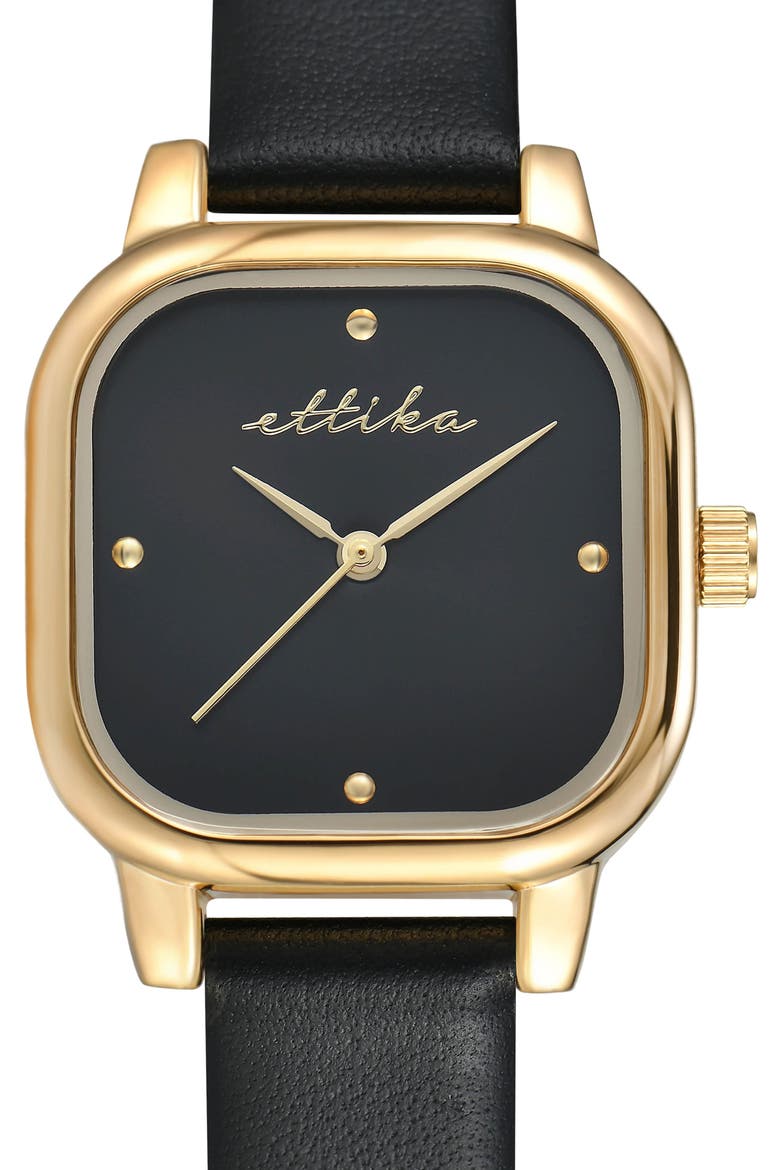 Classic Square Leather Strap Watch, Alternate, color, BLACK