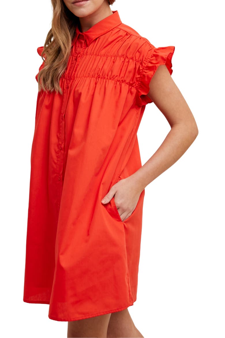 Flutter Sleeve Button-Up Shift Dress, Alternate, color, CHERRY