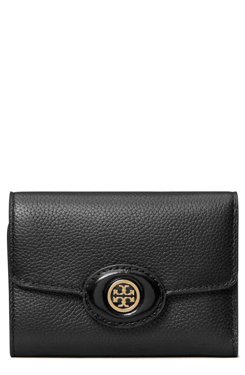 Tory Burch Robinson Small Pebbled Leather Wallet In Black