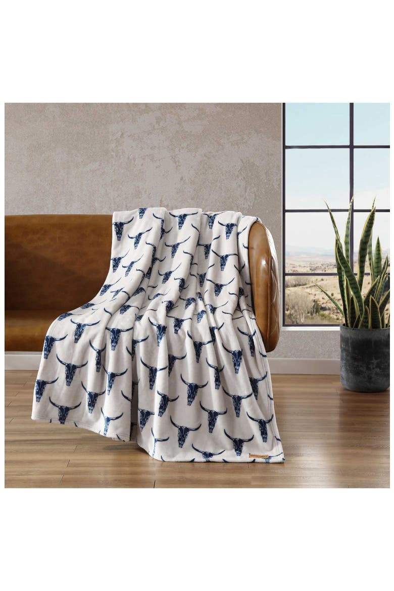 Steer Head Throw Blanket, Alternate, color, DARK BLUE