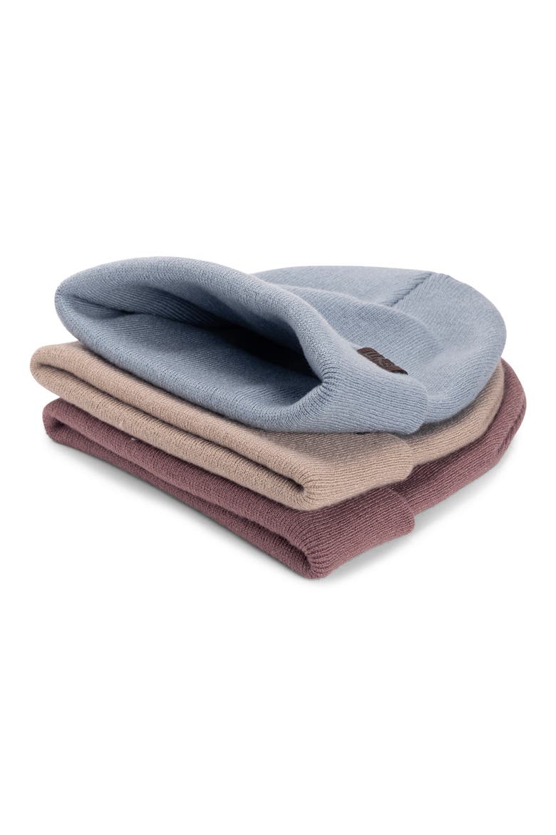 3-Pack Knit Beanies, Alternate, color, GREY/ BEIGE/ BURGUNDY