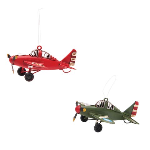 Red & Green Biplane  Set of 2