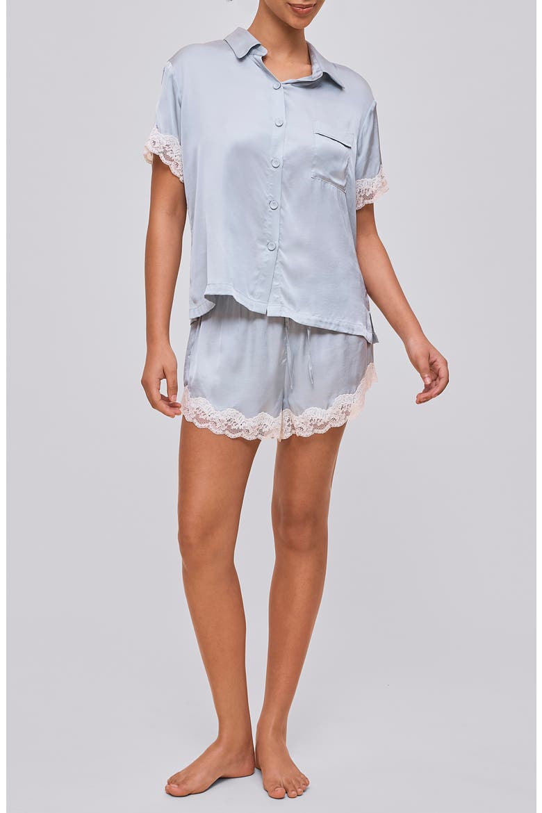 Annabelle Lace Trim Satin Short Pajamas, Main, color, SAGE