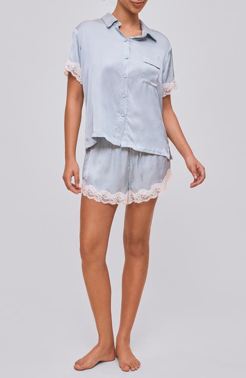 Annabelle Lace Trim Satin Short Pajamas