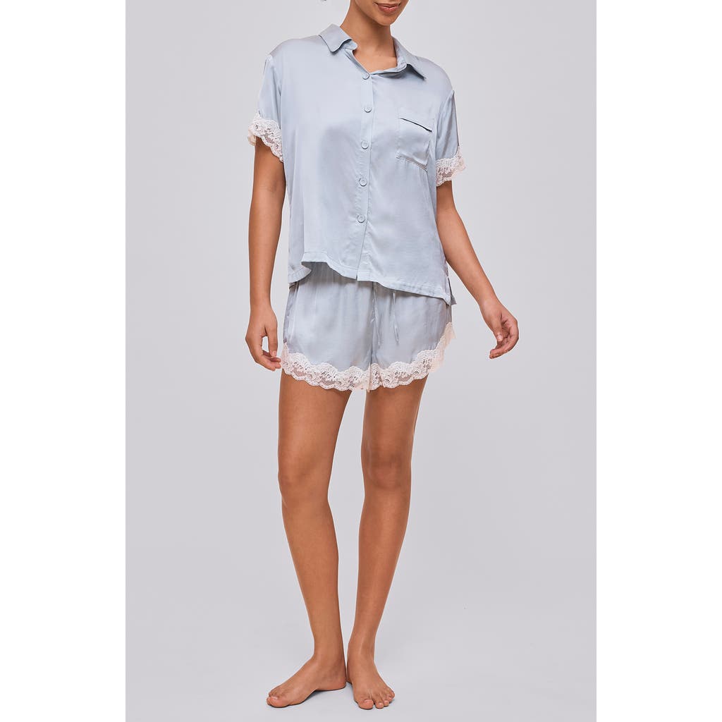 Papinelle Annabelle Lace Trim Satin Short Pajamas In Blue
