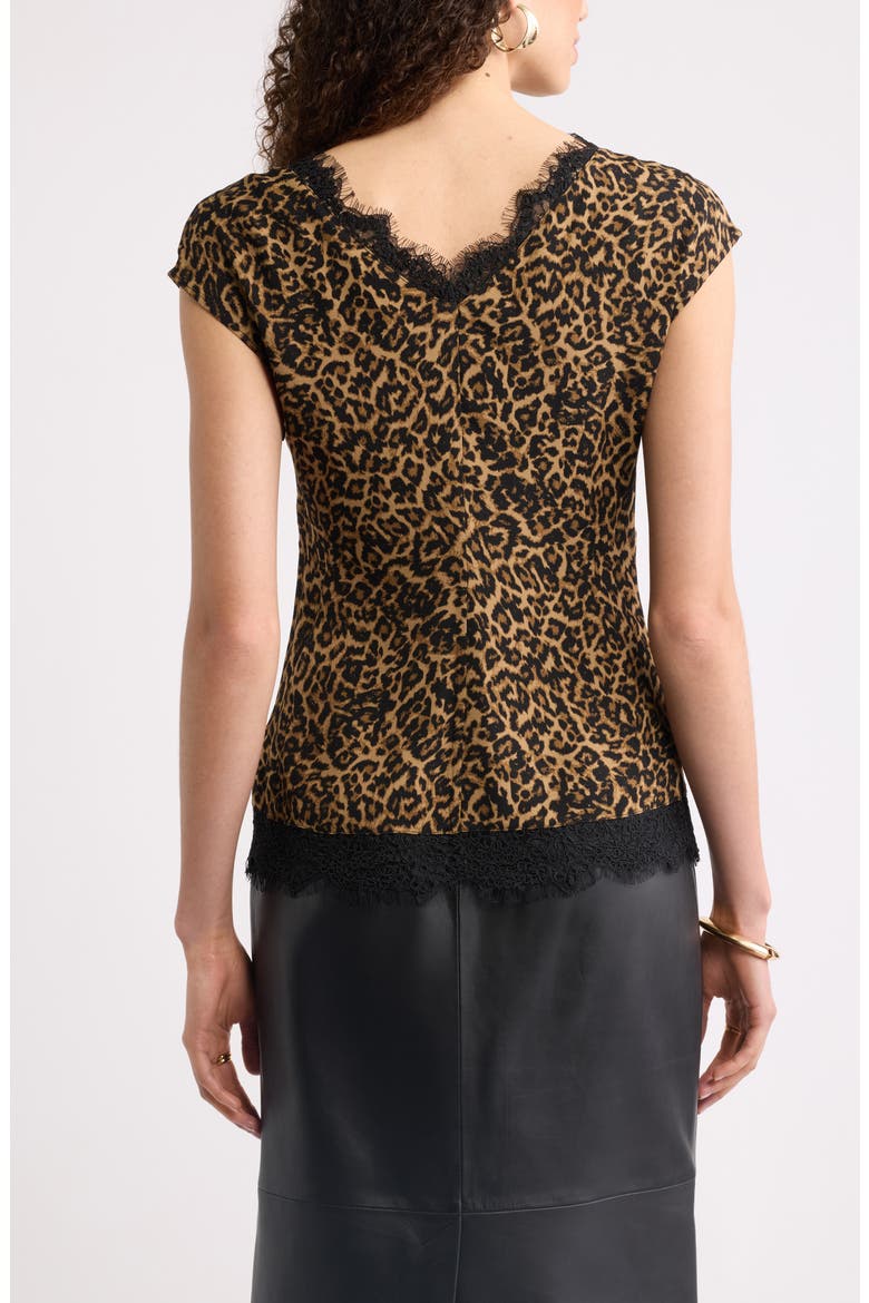 Lace Trim Ruched Top, Alternate, color, TAN- BLACK LEONE LEOPARD