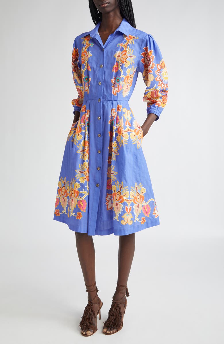 Etro Floral Print Cotton Poplin Shirtdress, Main, color, Printed Azure Base