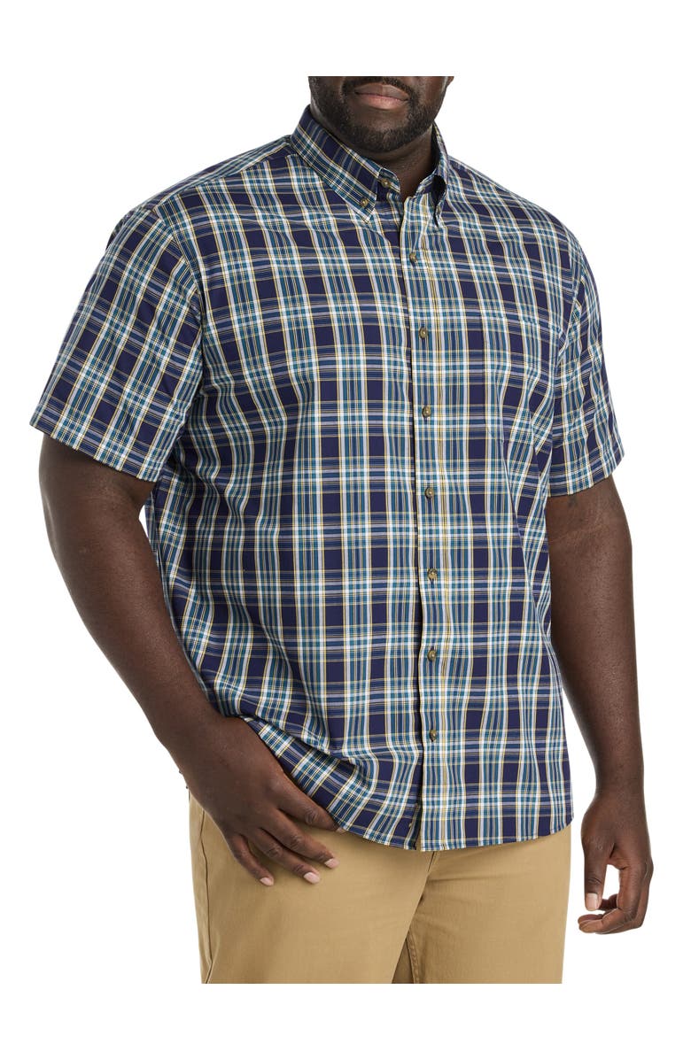 Harbor Bay by DXL Big & Tall Easy-Care Plaid Sport Shirt, Main, color, Blue