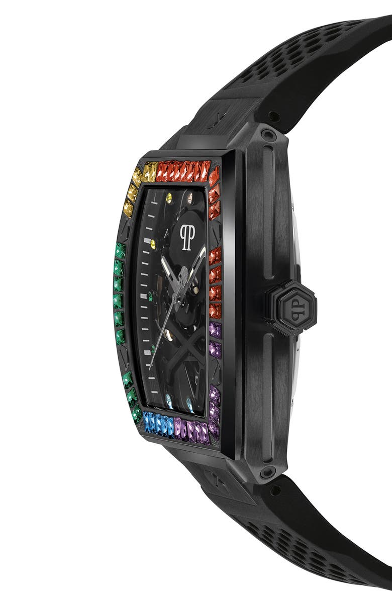 PHILIPP PLEIN The $keleton Silicone Strap Watch, 44mm, Alternate, color, Ip Black