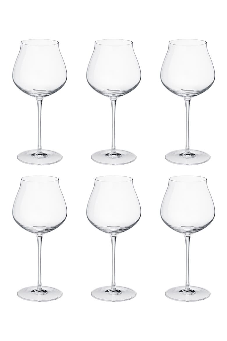 Set of 6 Crystal Red Wine Glasses, Alternate, color, CLEAR