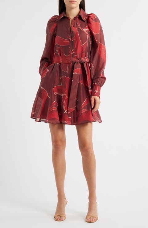 Silvie Long Sleeve Tie Belt Shirtdress