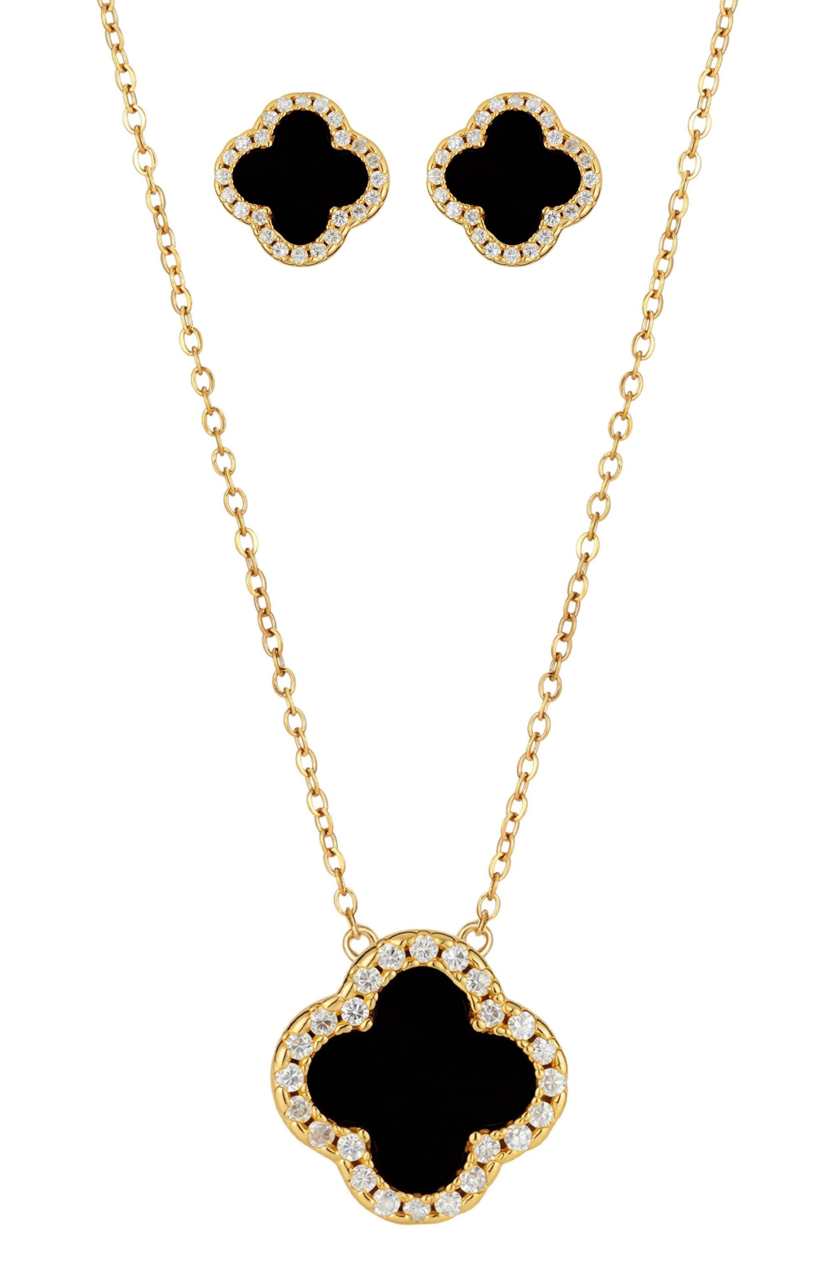 Cubic Zirconia Halo Pendant Necklace & Stud Earrings Set