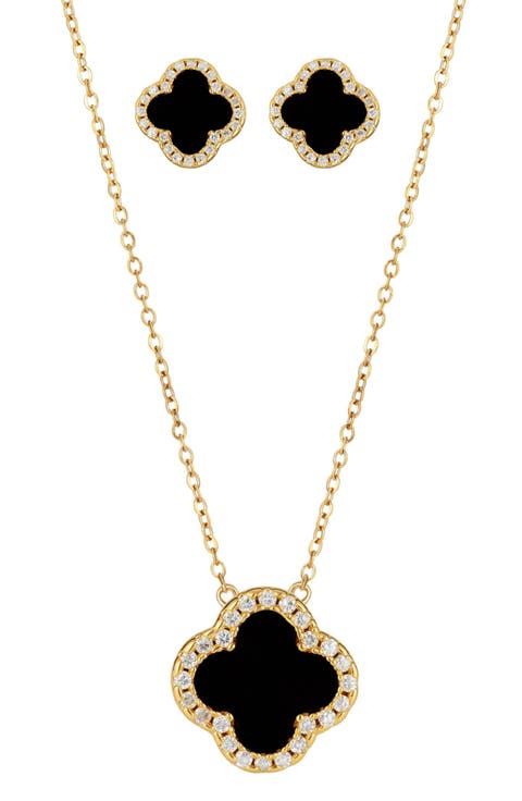 Cubic Zirconia Halo Pendant Necklace & Stud Earrings Set