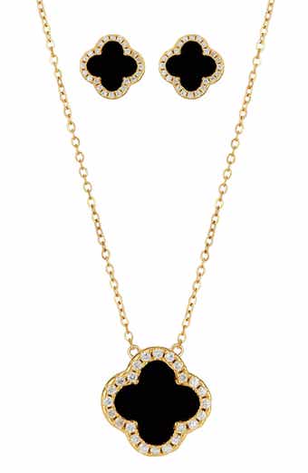 Cubic Zirconia Halo Pendant Necklace & Stud Earrings Set