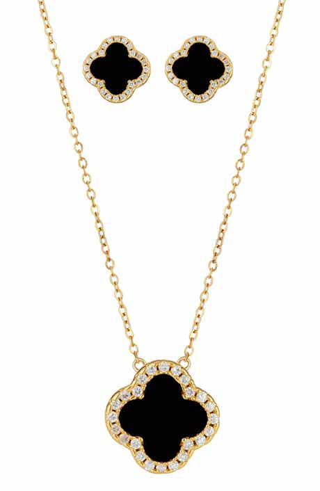 Cubic Zirconia Halo Pendant Necklace & Stud Earrings Set