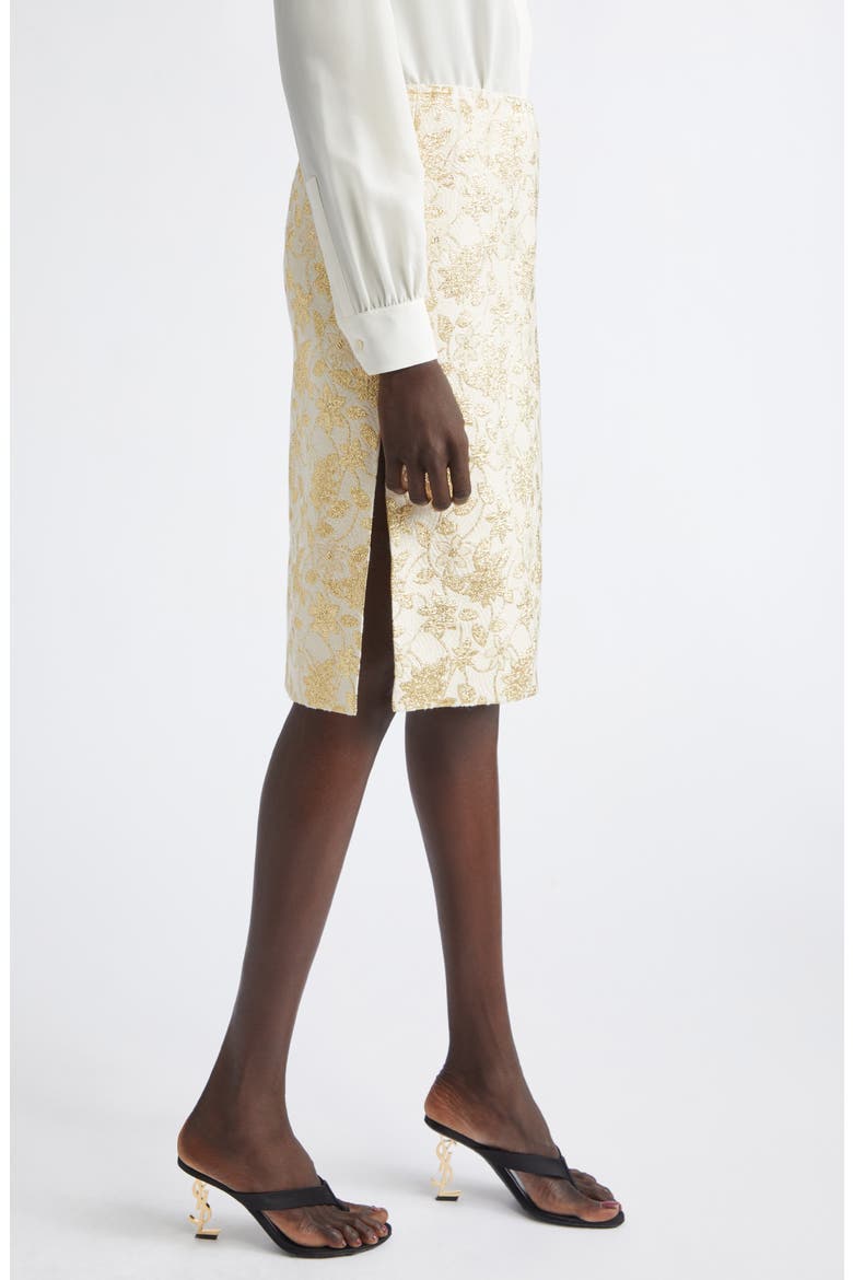 Brocade Pencil Skirt, Alternate, color, IVOIRE OR