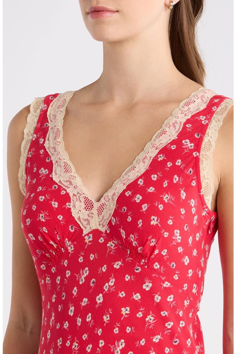 Simone Lace Detail Ditsy Slipdress, Alternate, color, RED DITSY