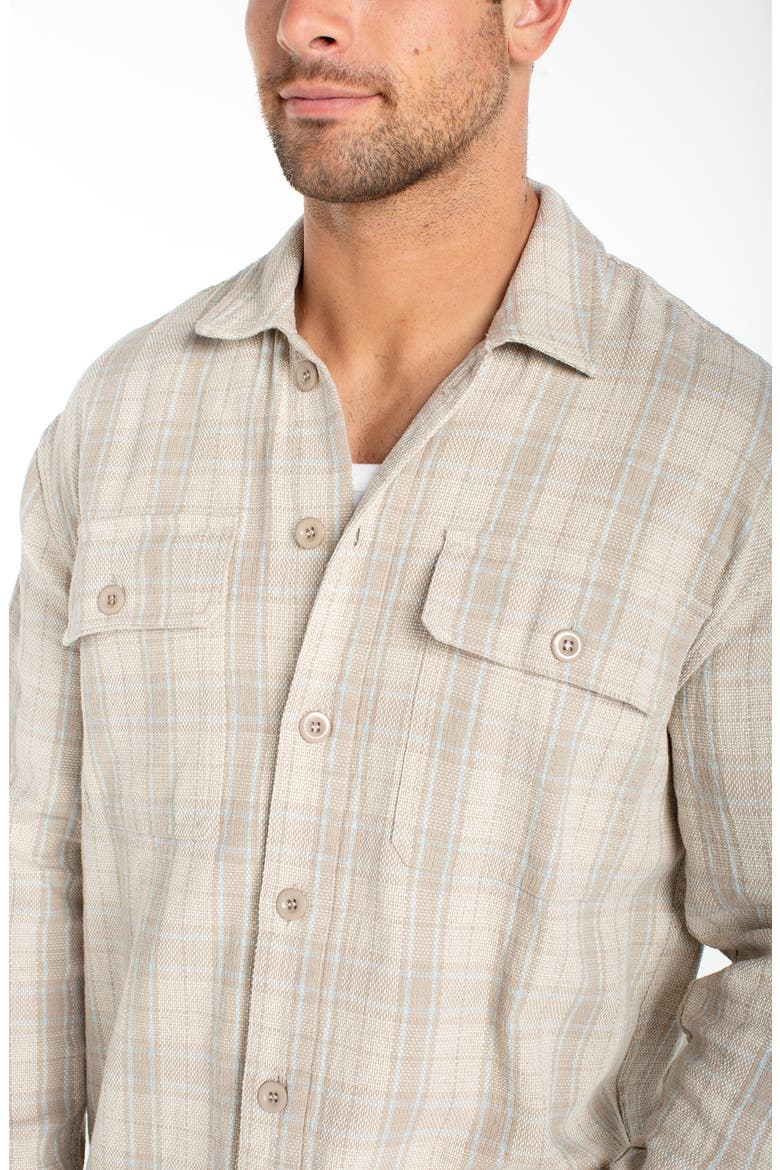 Plaid Flap Pocket Cotton & Linen Overshirt, Alternate, color, OAT/ LIGHT BLUE