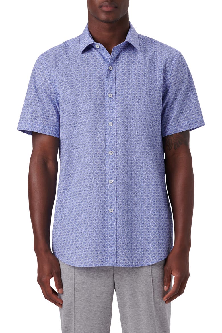 Classic Fit Print Cotton Short Sleeve Button-Up Shirt, Main, color, CLASSIC BLUE