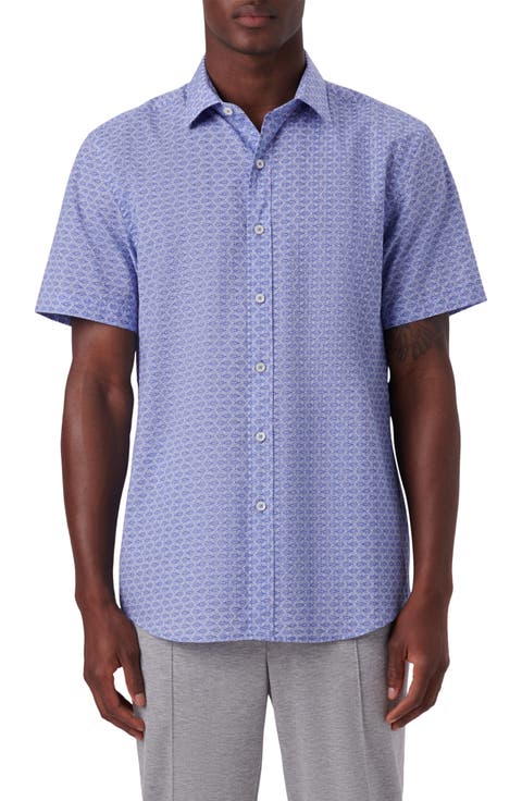 Classic Fit Print Cotton Short Sleeve Button-Up Shirt