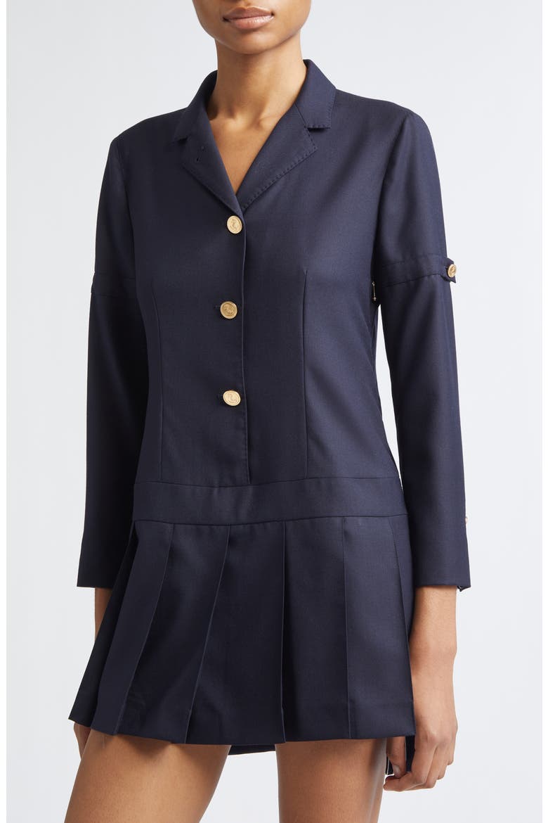 Long Sleeve Pleated Wool Blazer Dress, Alternate, color, NAVY