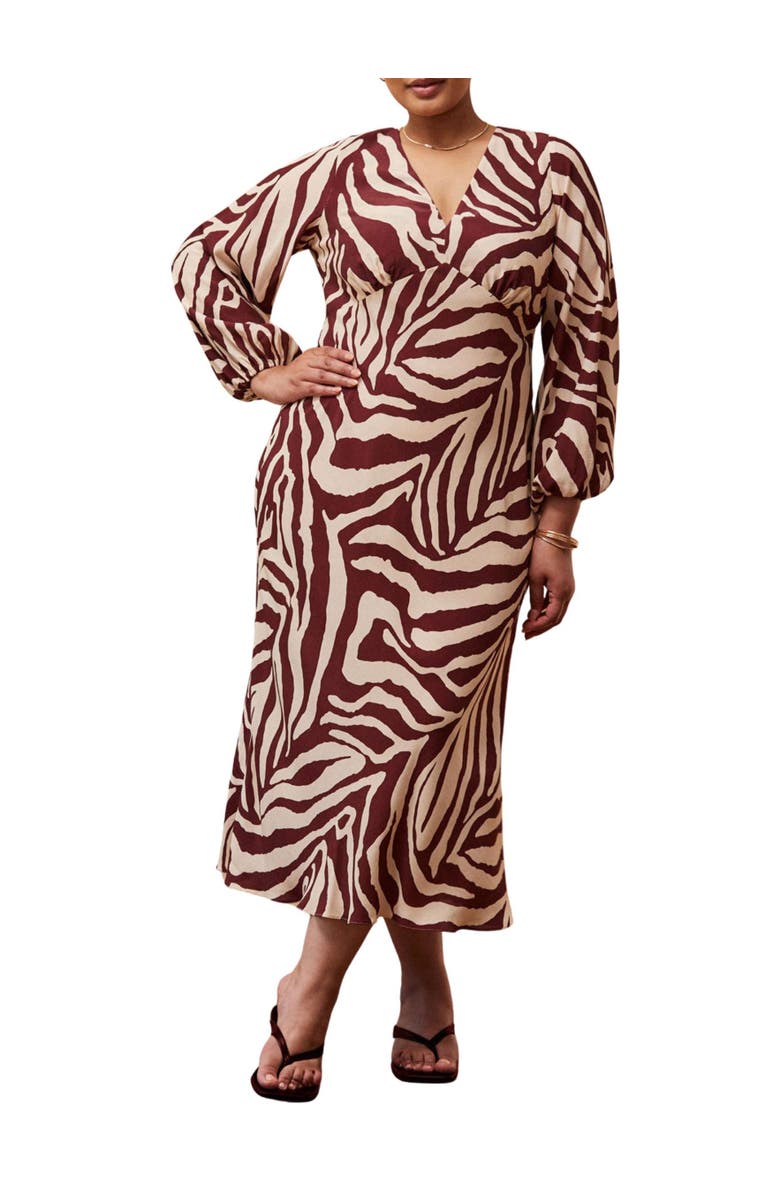 Live Unlimited Animal Stripe Long Sleeve Dress, Alternate, color, Cream