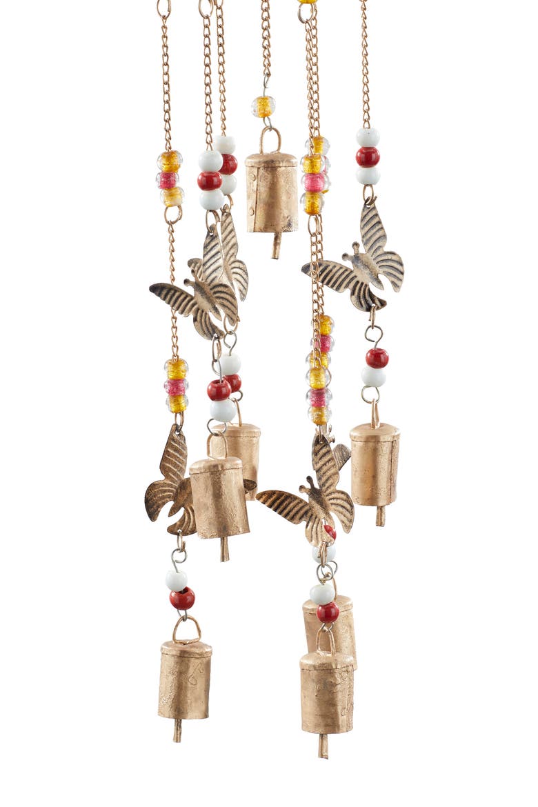 with Glass Beads and BellsWindchimeBronze Metal Indoor Outdoor Birdhouse Butterfly, Alternate, color, BRONZE