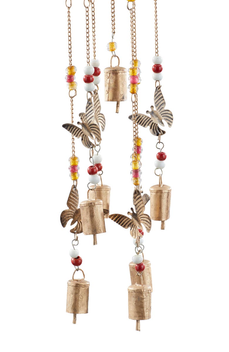 GINGER BIRCH STUDIO with Glass Beads and BellsWindchimeBronze Metal Indoor Outdoor Birdhouse Butterfly, Alternate, color, 