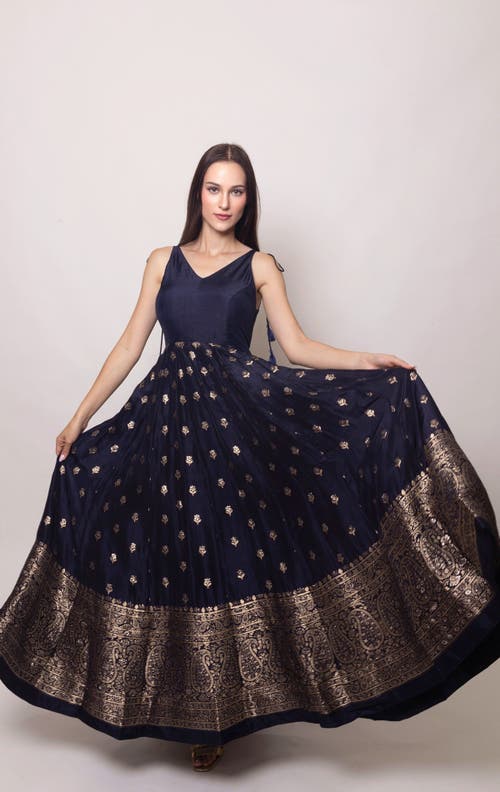 Raas Alastair Open Back Gown In Navy Blue