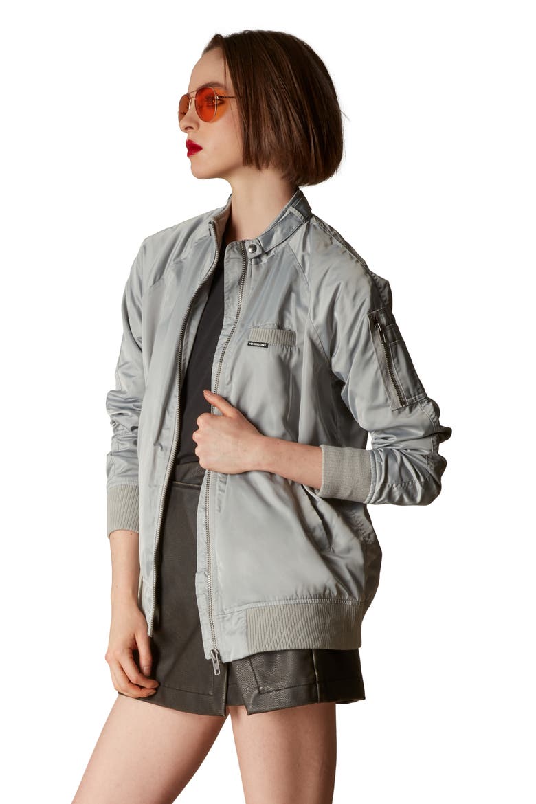 Women's Satin Bomber Jacket, Alternate, color, Silver