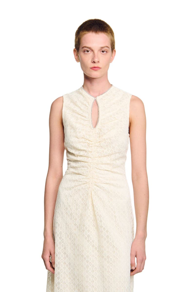 SANDRO Lace Keyhole Maxi Dress, Alternate, color, Ecru