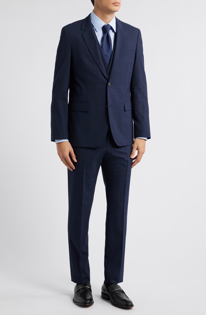 BOSS Houston Slim Fit 3-Piece Navy Check Suit, Main, color, Dark Blue