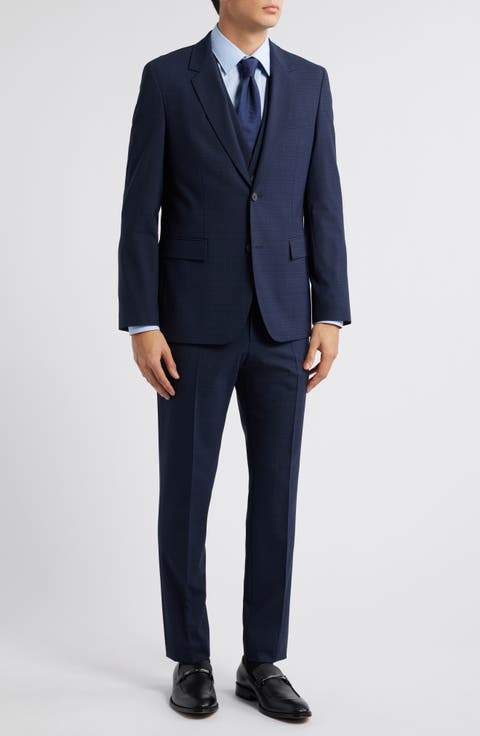 Houston Slim Fit 3-Piece Navy Check Suit