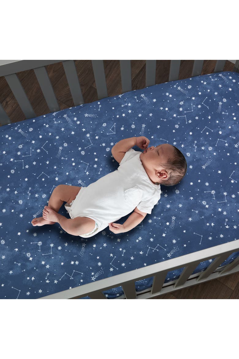 Sky Rocket Stars/Galaxy/Space 100% Cotton Fitted Crib Sheet, Alternate, color, Blue