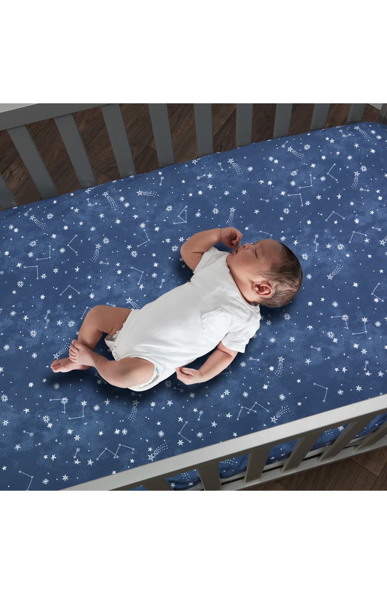 Lambs & Ivy Sky Rocket Stars/Galaxy/Space 100% Cotton Fitted Crib Sheet, Alternate, color, Blue