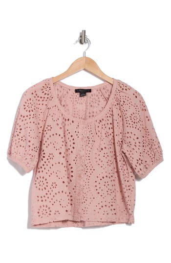 Shop Sanctuary Sunday Brunch Eyelet Cotton Top In Rose Clay