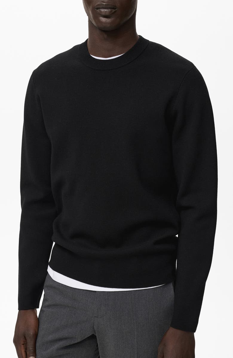 MANGO Regular Fit Crewneck Sweater, Main, color, Black