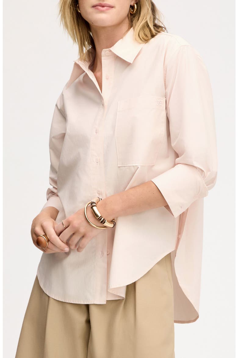 Side Button Cotton Poplin Button-Up Shirt, Main, color, SOFT PINK