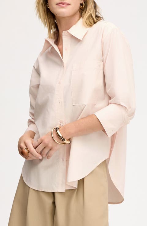 Side Button Cotton Poplin Button-Up Shirt